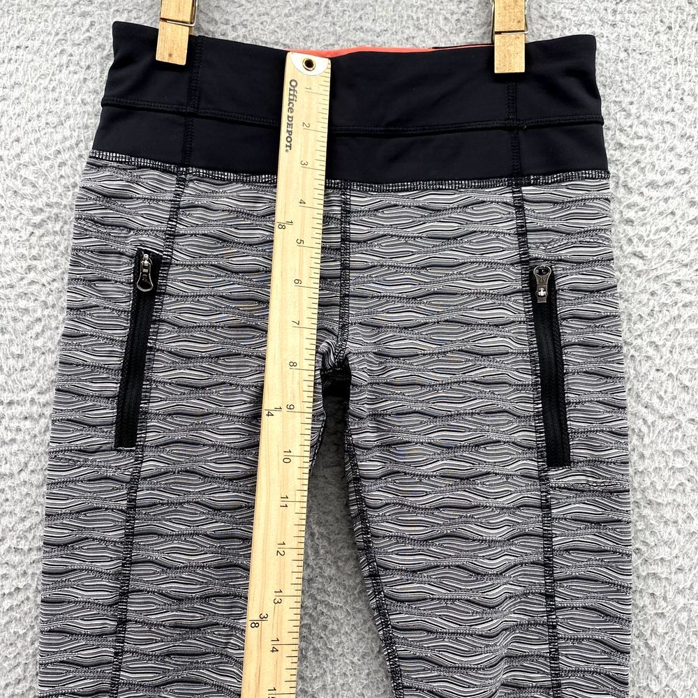 Lululemon Leggings 4 Gray Wavy Print Zipped Pockets Athletic Ankle Jogging Women - Picture 5 of 13